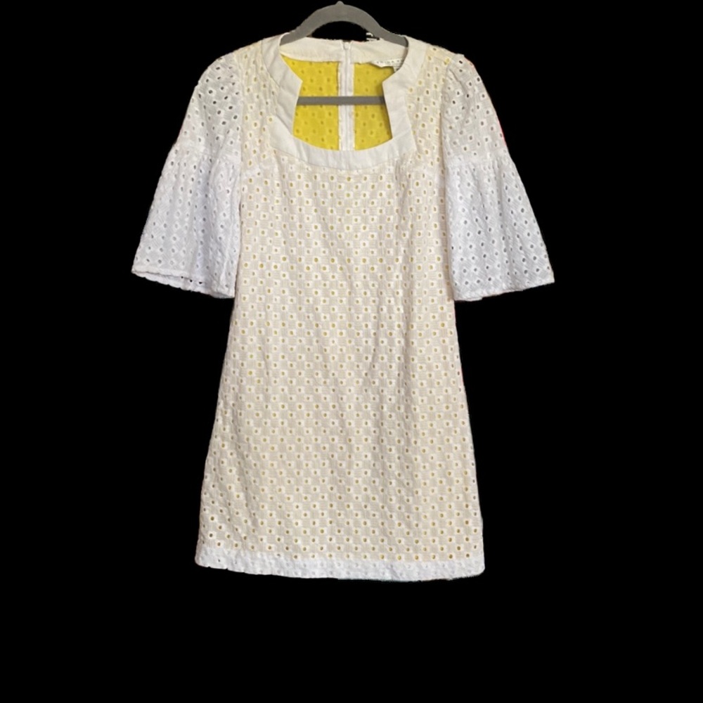 Trina Turk Eyelet Overlay Sheath Dress with Bell Sleeves